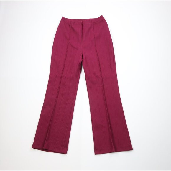 Vtg 70s Streetwear Womens 16 Blank Ribbed Knit Bell Bottoms Pants Magenta USA - Picture 1 of 9